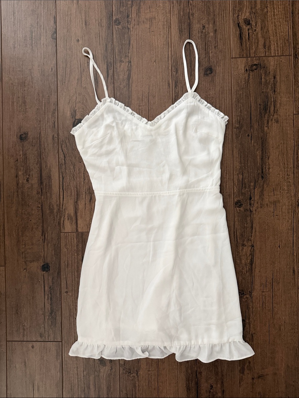 superdown White Ruffle-Trim Slip Dress
